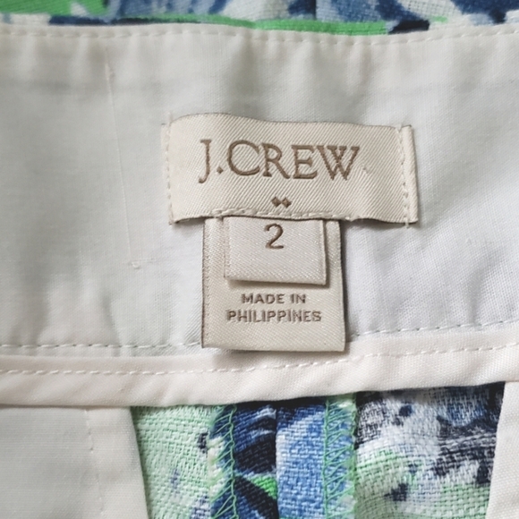 J. Crew Factory Side Zip Green Blue Floral Pleated Dressy Shorts Linen Cotton 2 - Picture 6 of 6